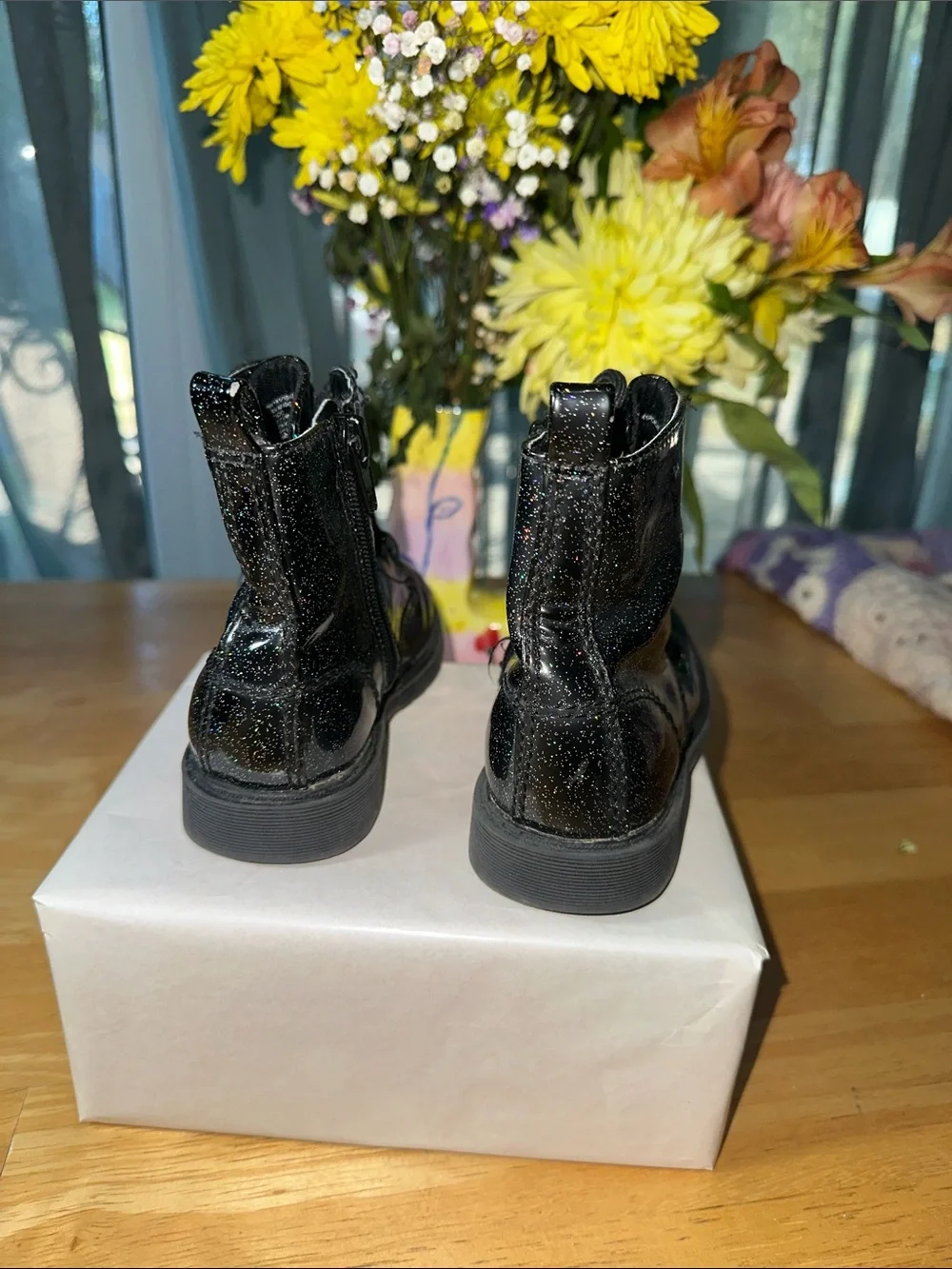 🤩Girls' Black Glitter Lace-Up Ankle Boots - Sparkle Finish. 🎁3